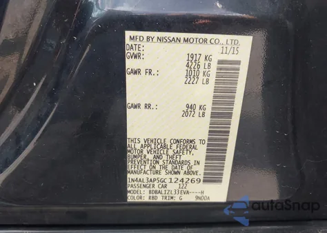 2016 Nissan Altima 2.5 Sv from USA, damaged, VIN 1N4AL3AP5GC124269
